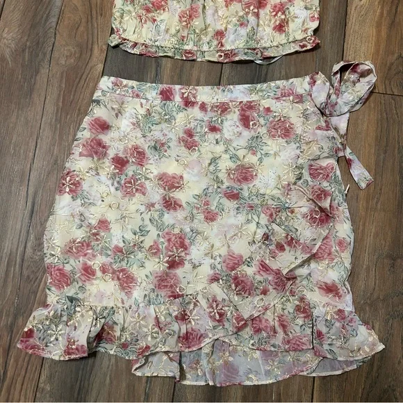NWT Lulus Going Bloom Cream Skirt Set - Picture 5 of 7
